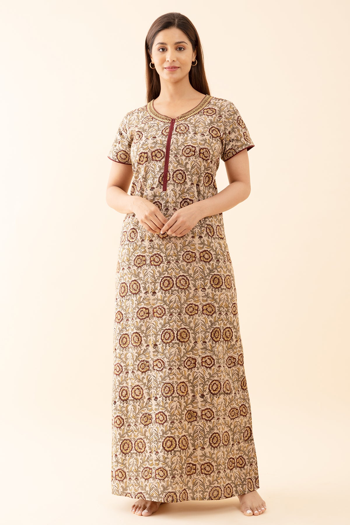 Buy Maroon Kalamkari Printed Nightwear Online Maybell Maybell Womens Fashion