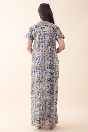 Kalamkari Ppinted Cotton Nighty with Front Open Zipper