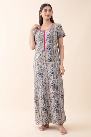Kalamkari Ppinted Cotton Nighty with Front Open Zipper