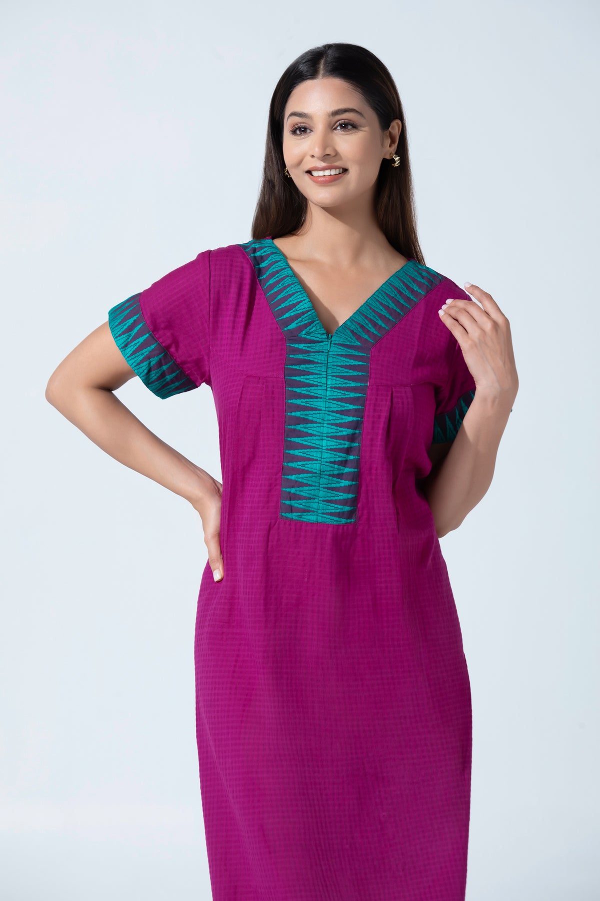 Purple Solid Cotton Nightwear