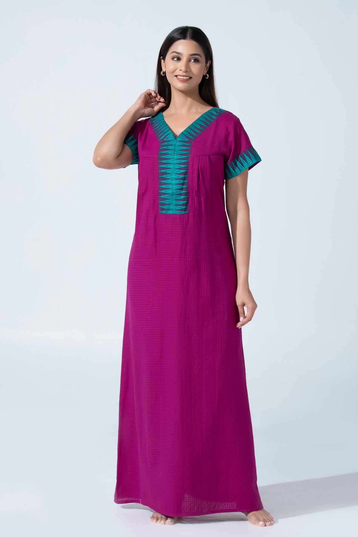 Purple Solid Cotton Nightwear