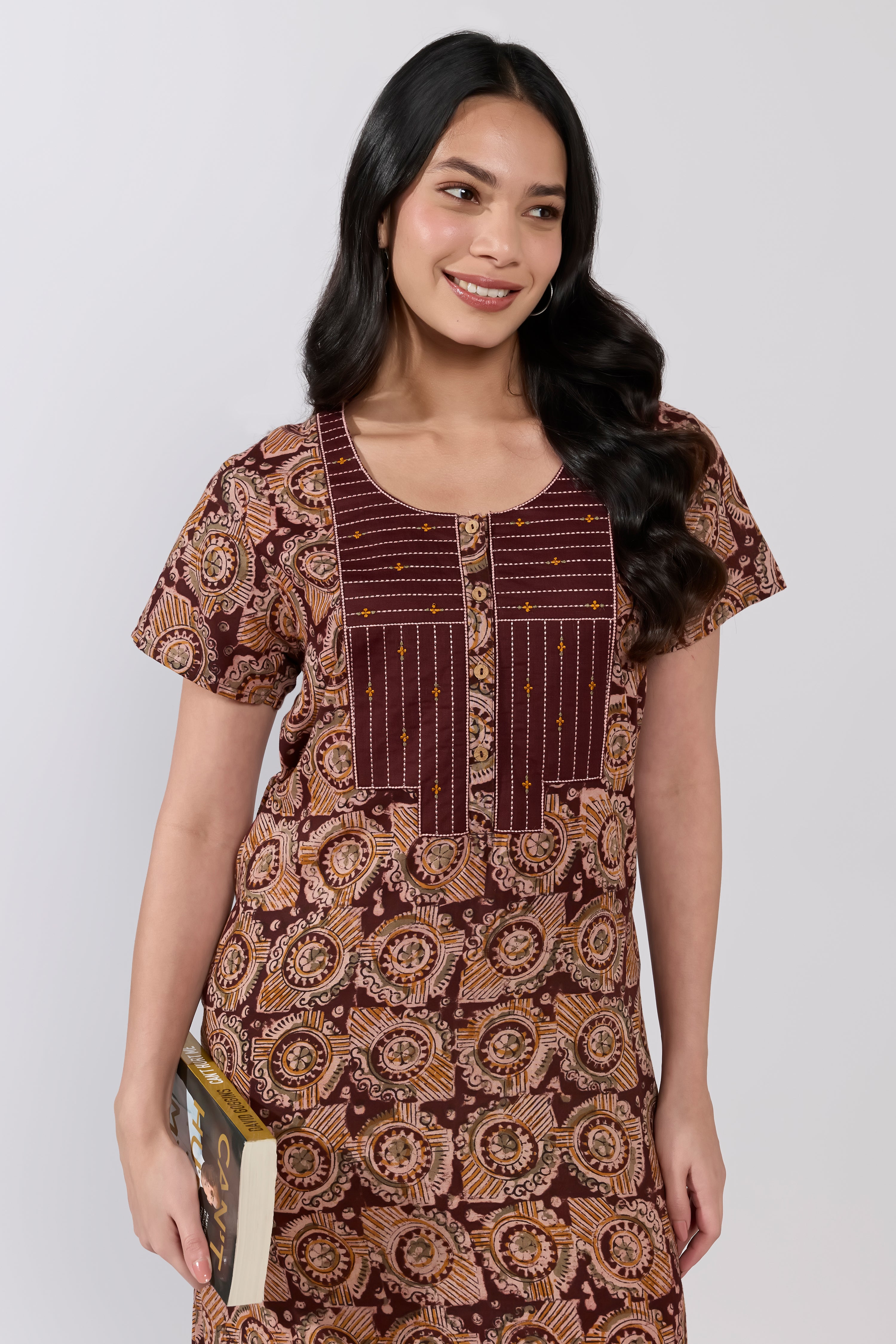 BROWN COTTON KALAMKARI NIGHTWEAR