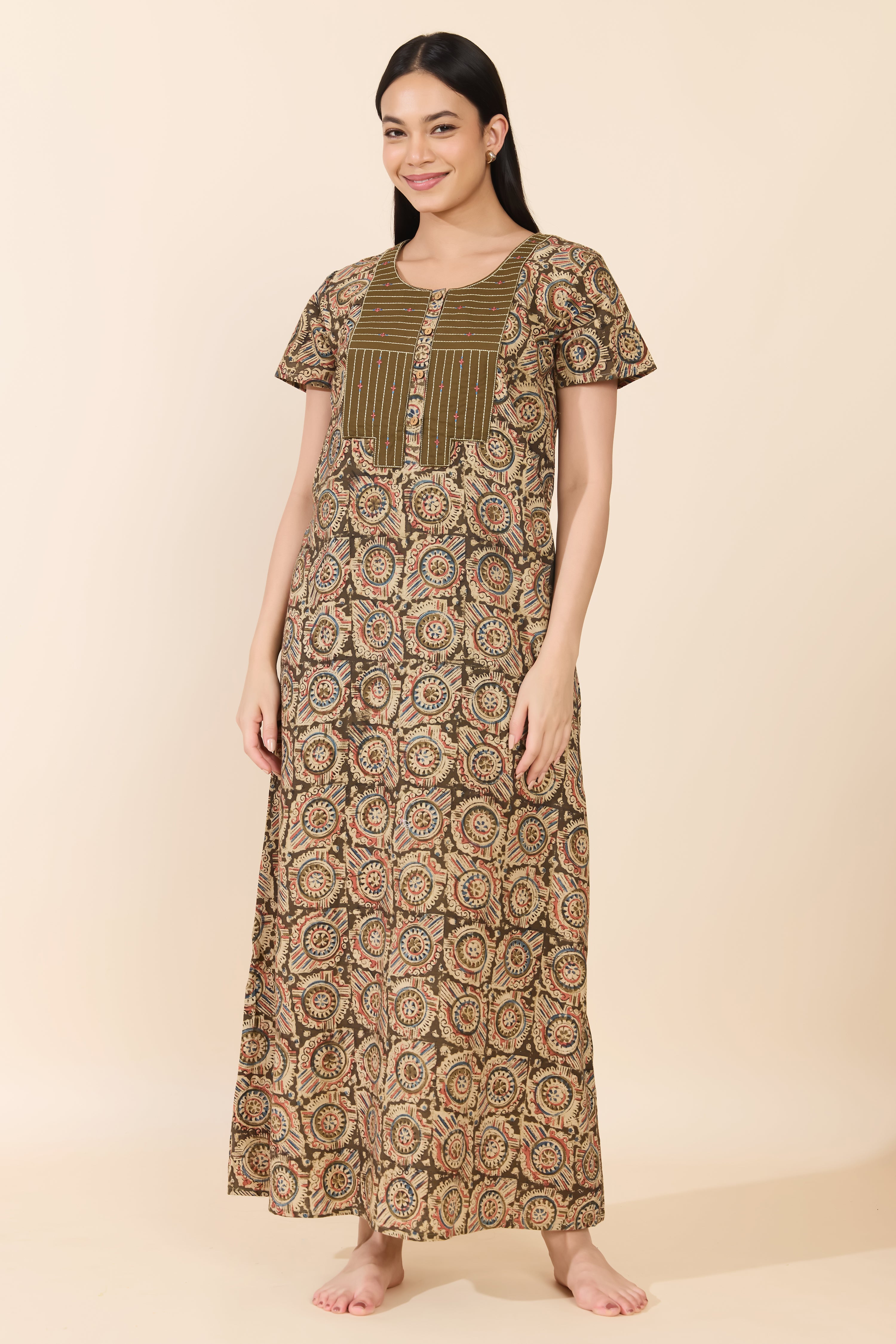 GREEN KALAMKARI COTTON NIGHTWEAR