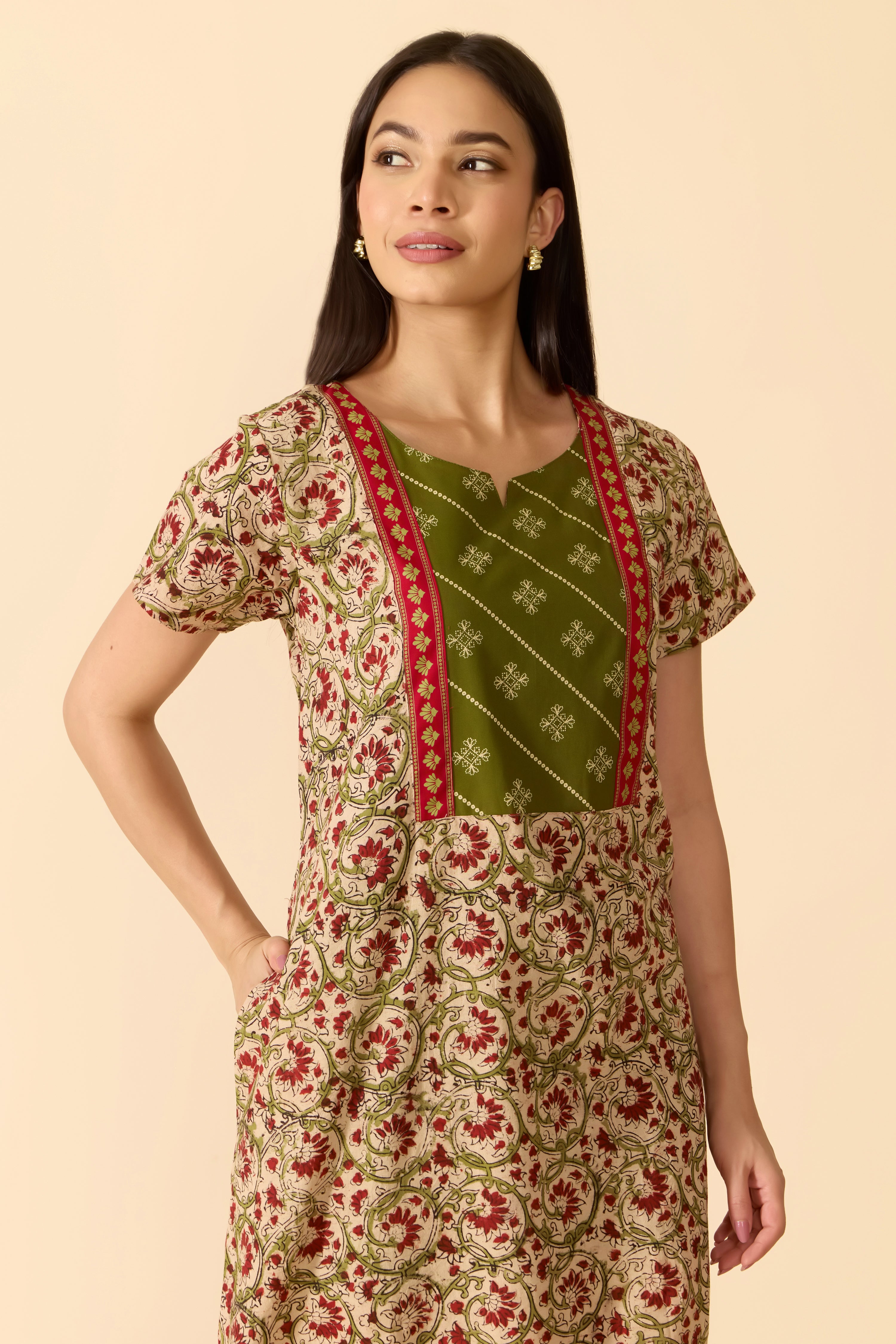 Red Kalamkari Cotton Nightwear