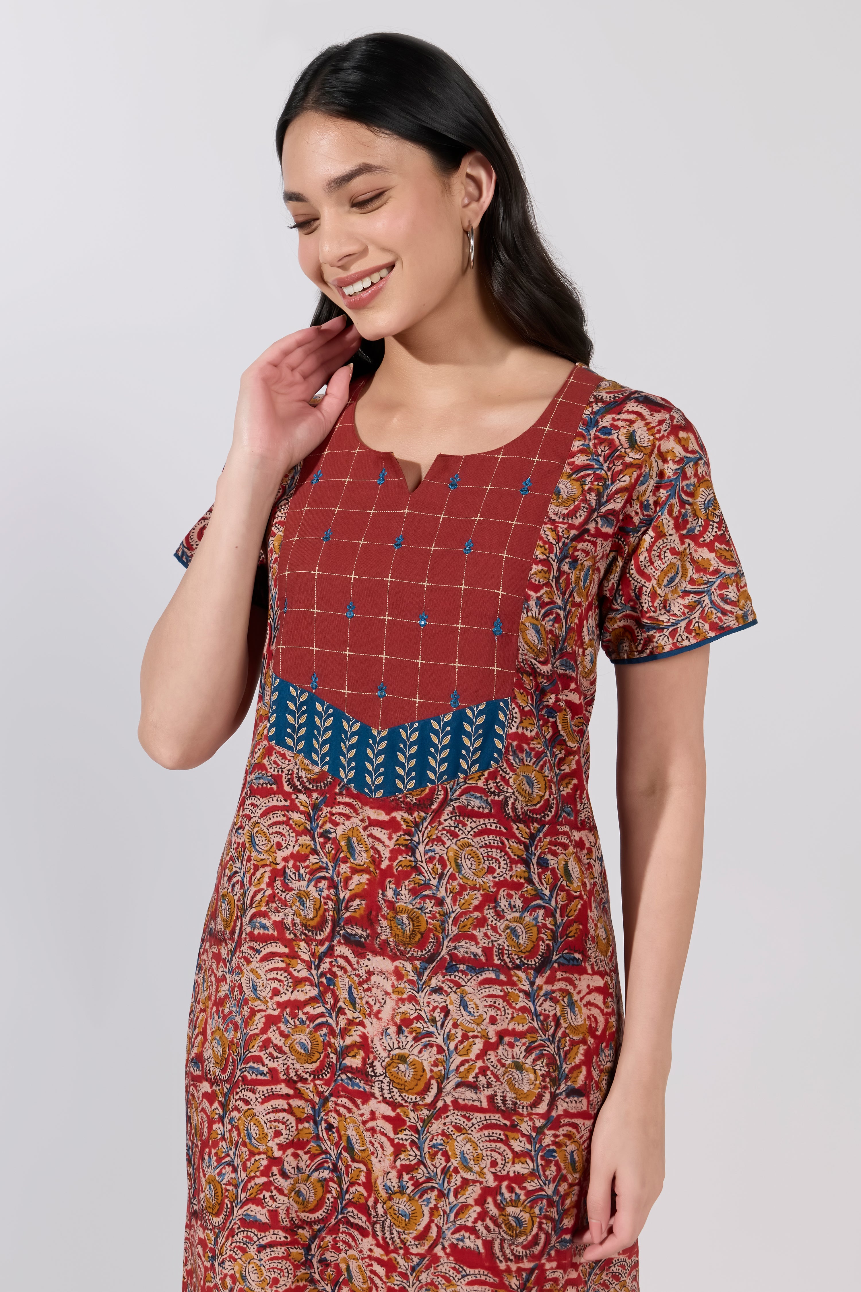 Red Kalamkari Cotton Nightwear