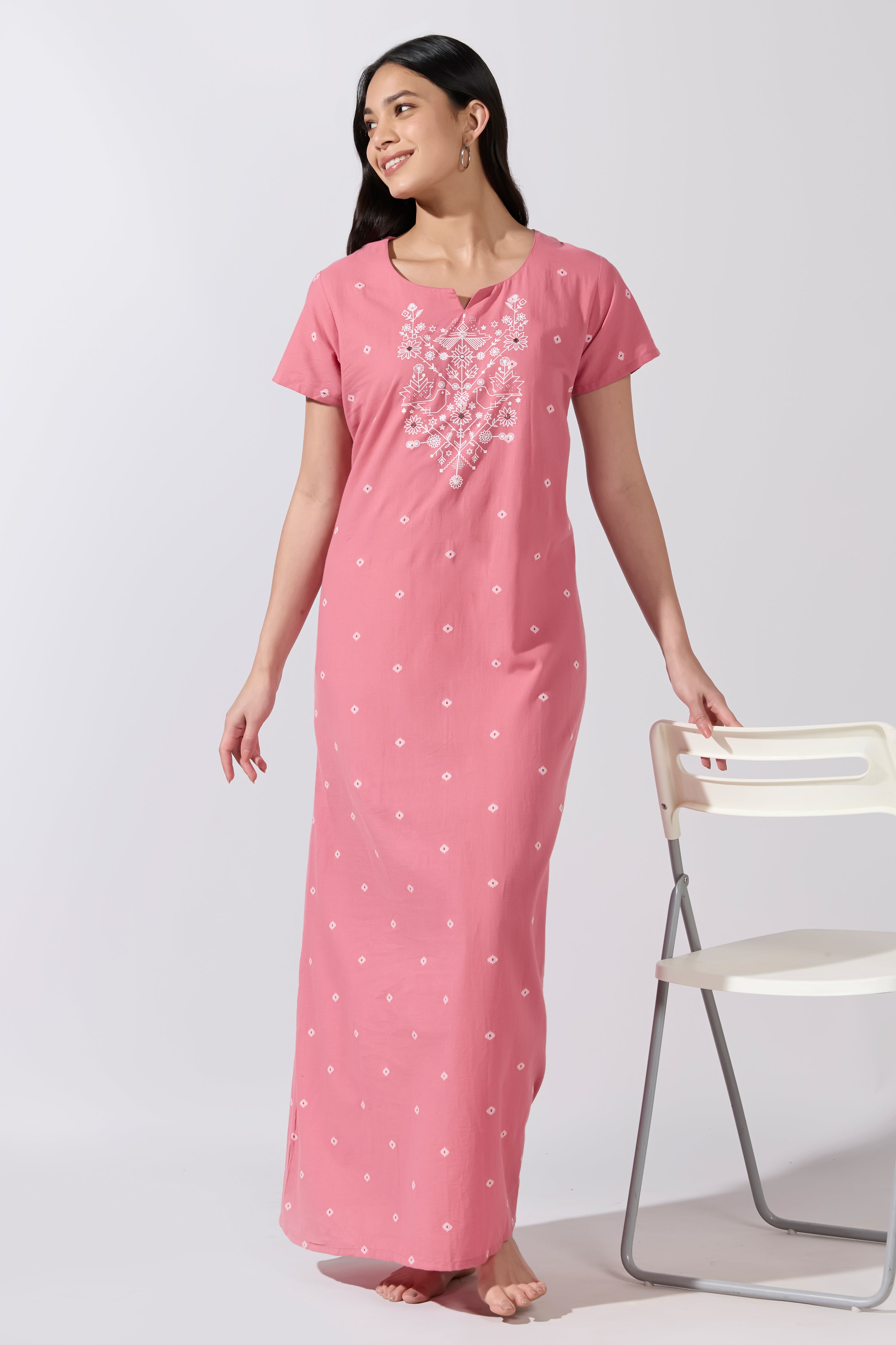 Pink Buta Printed Cotton Nightwear