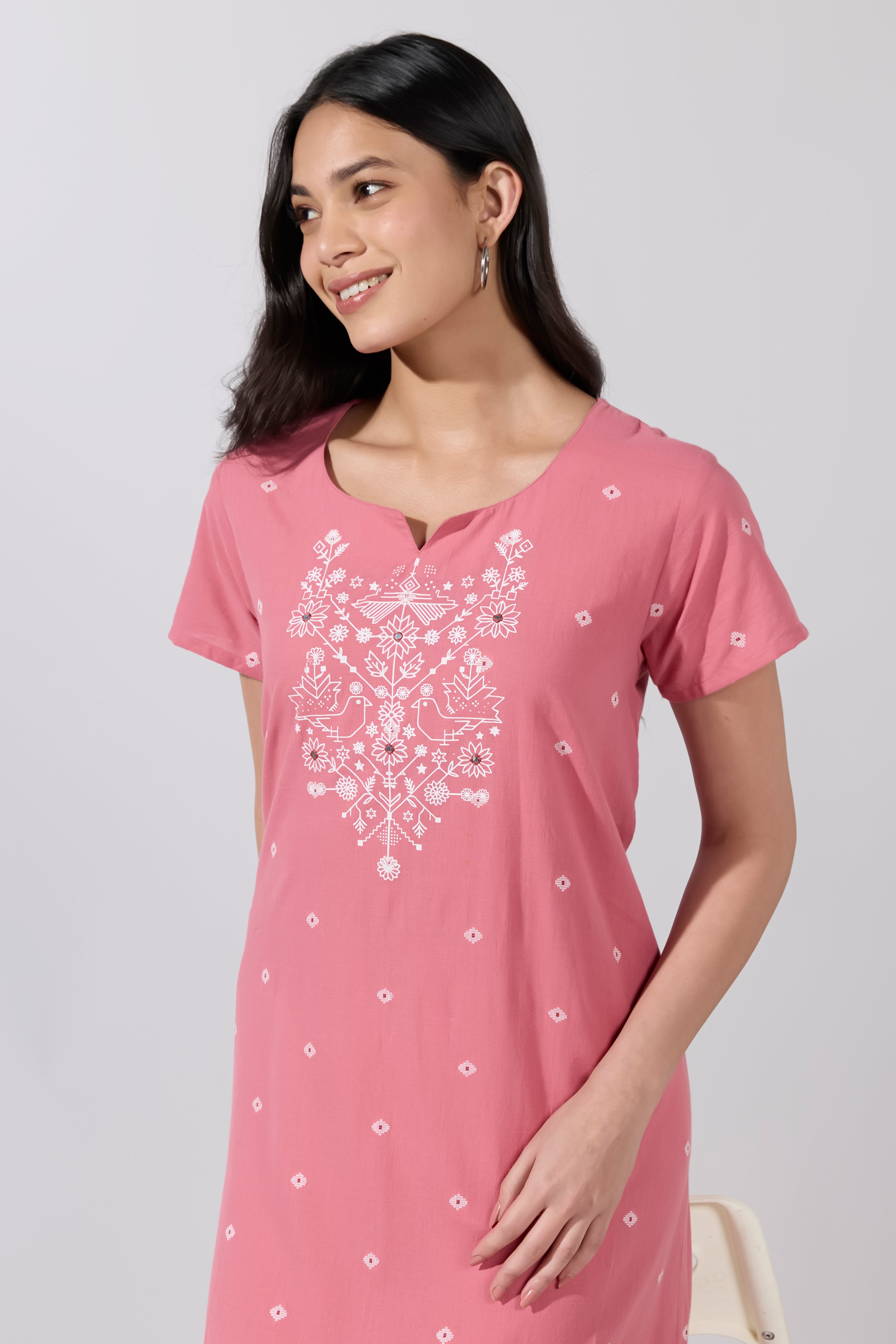 Pink Buta Printed Cotton Nightwear