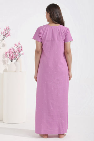 Solid Purple Nighty with Indie PRinted Yoke Patchwork