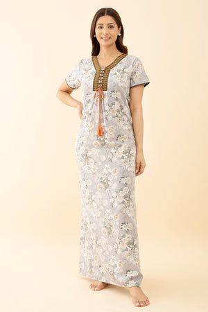 Ditsy Printed Beige Nighty Floral Style