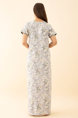 Ditsy Printed Beige Nighty Floral Style