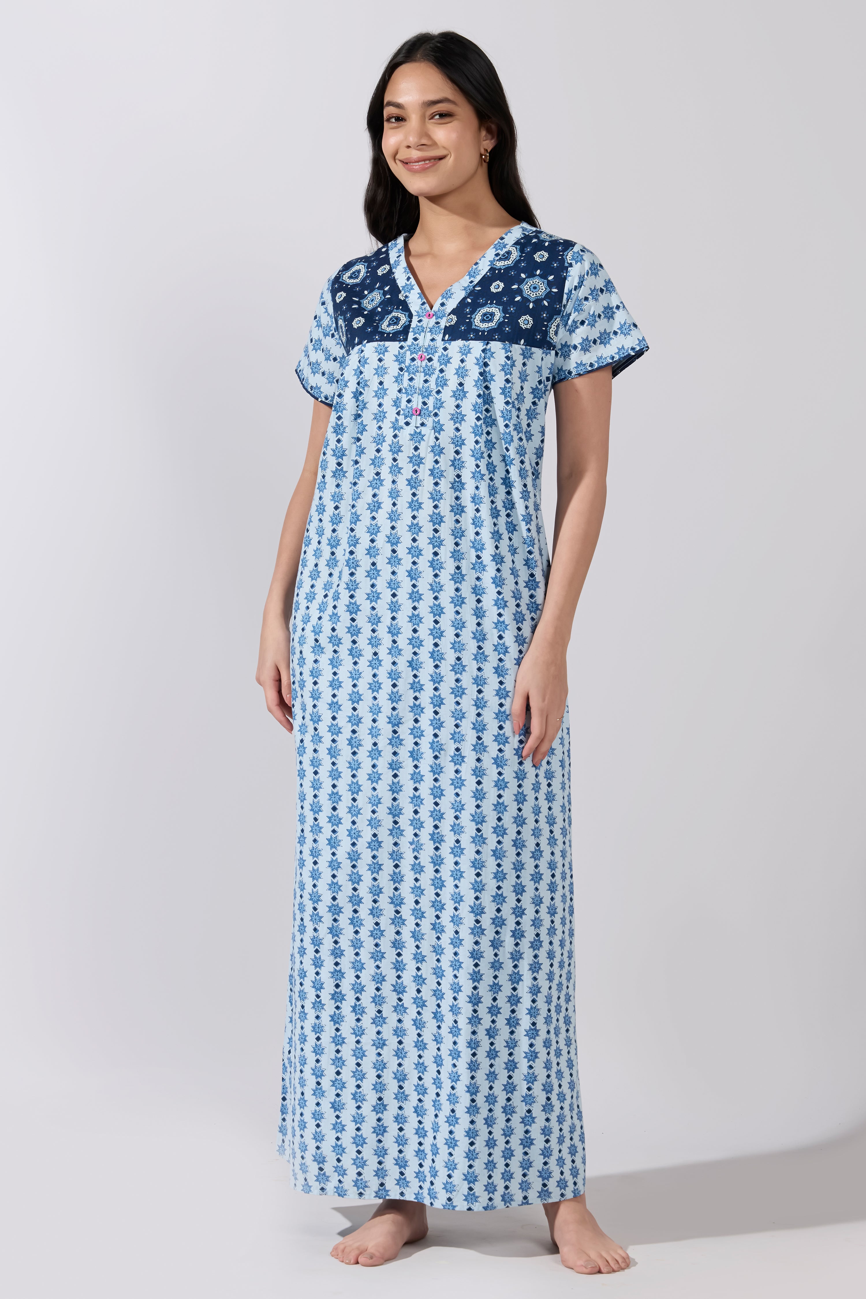 Blue Indigo Cotton Nightwear