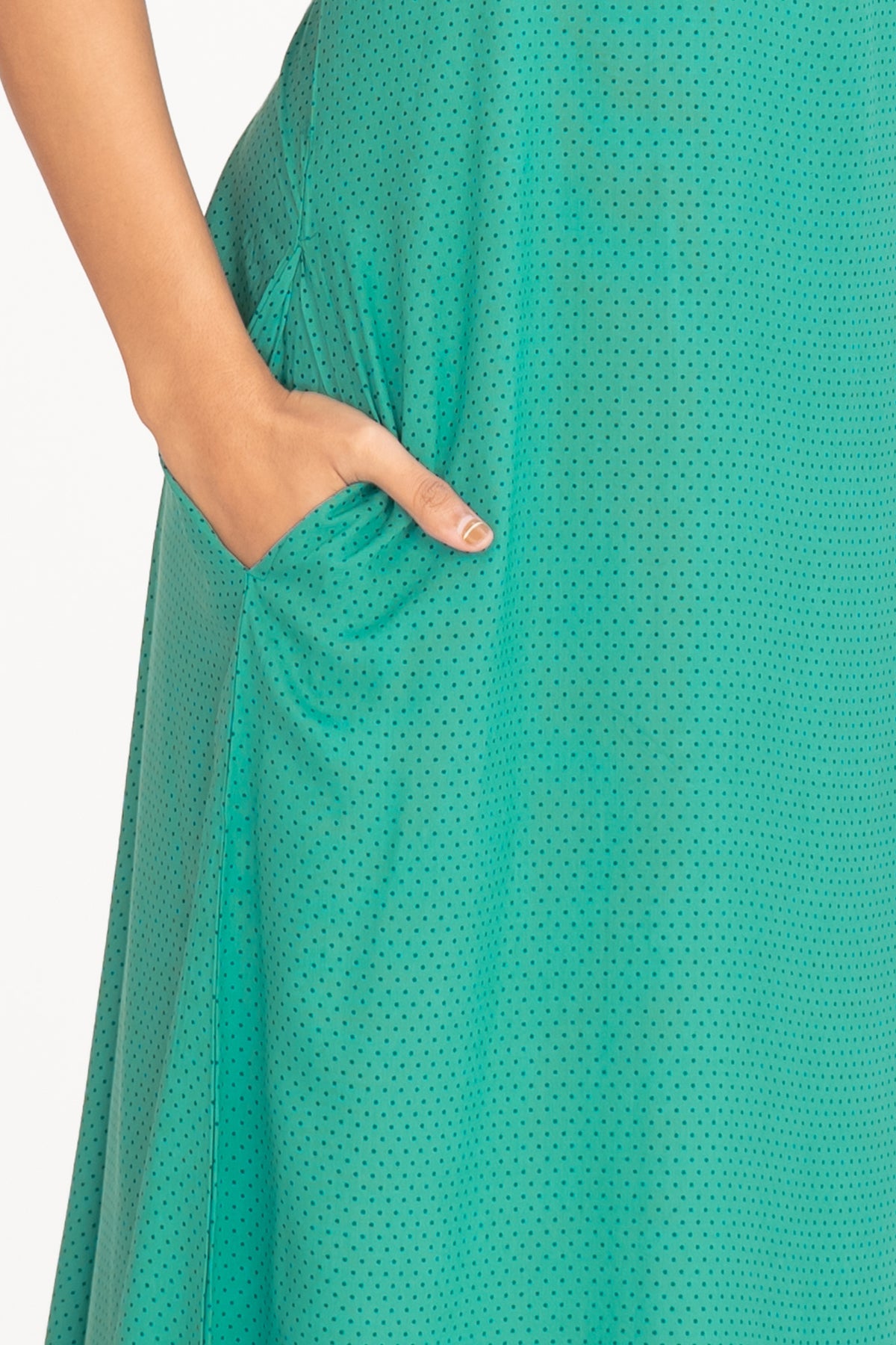 All Over Ditsy Polka Dot Printed With Embroidered Yoke Nighty Green