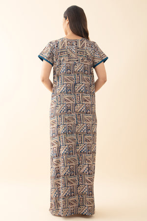 Kalamkari Printed Nighty - Blue