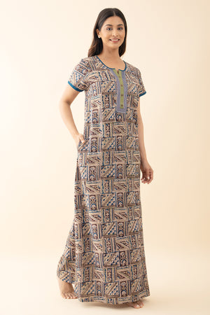 Kalamkari Printed Nighty - Blue