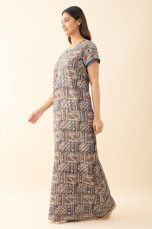 Kalamkari Printed Nighty - Blue