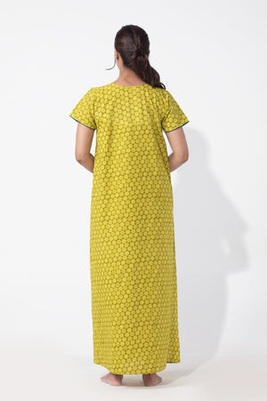 Green Monotone Floral Printed Cotton Nighty