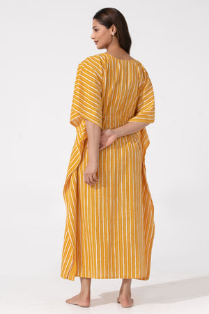 Mustard Kaftan Nighty with Foil Mirror Yoke