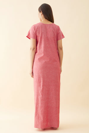 Monochrome Nighty with Floral Embroidered Yoke Pink
