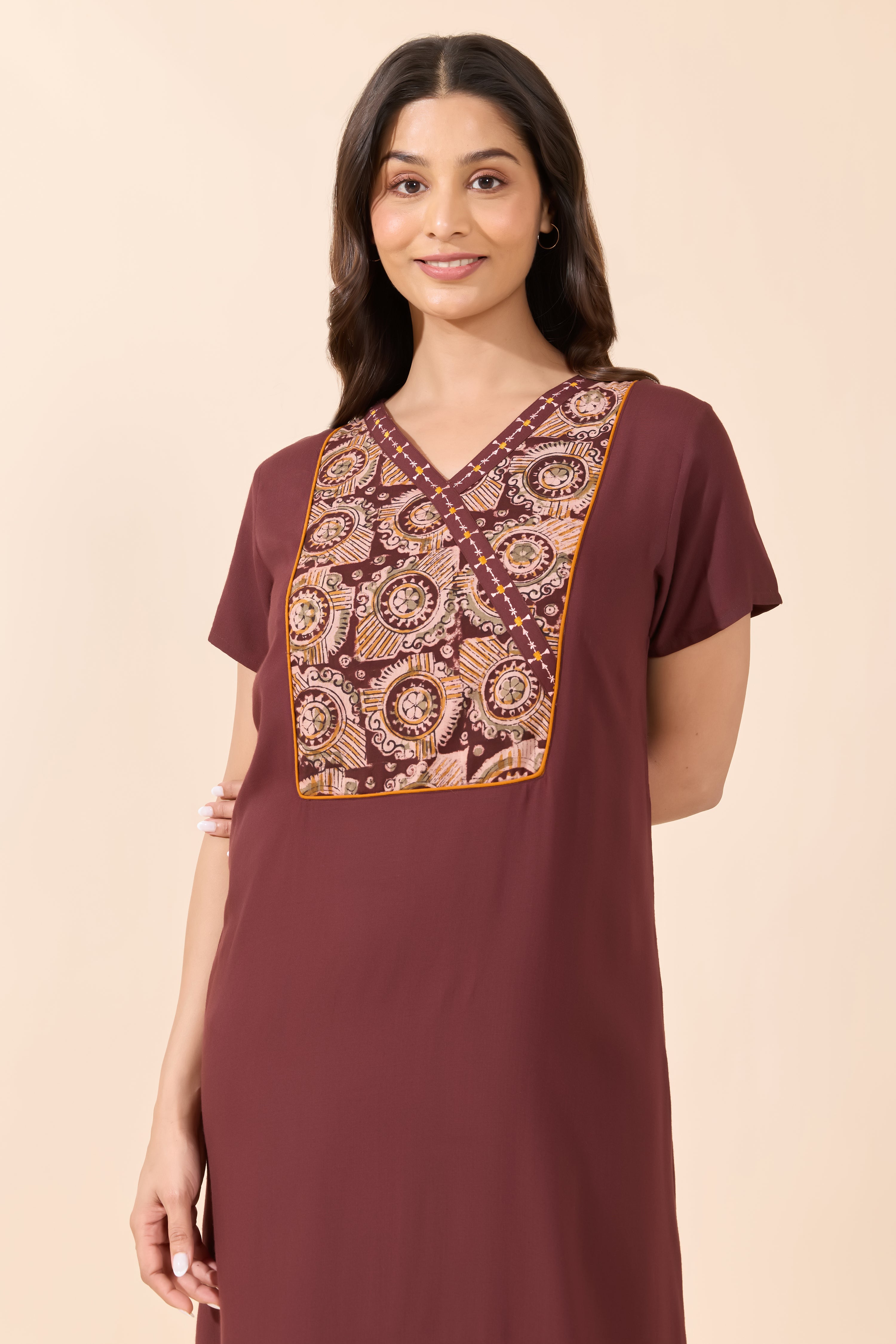 Brown Cotton Kalamkari Nightwear