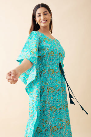 Monochrome Floral Printed Kaftan - Blue