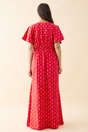 Abstract Printed Nighty with Tie-up - Red