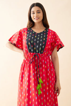 Abstract Printed Nighty with Tie-up - Red