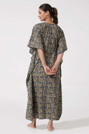 Blue Kalamkari Pinted Designed Kurti with Adjustable waist Tie Up Nighty
