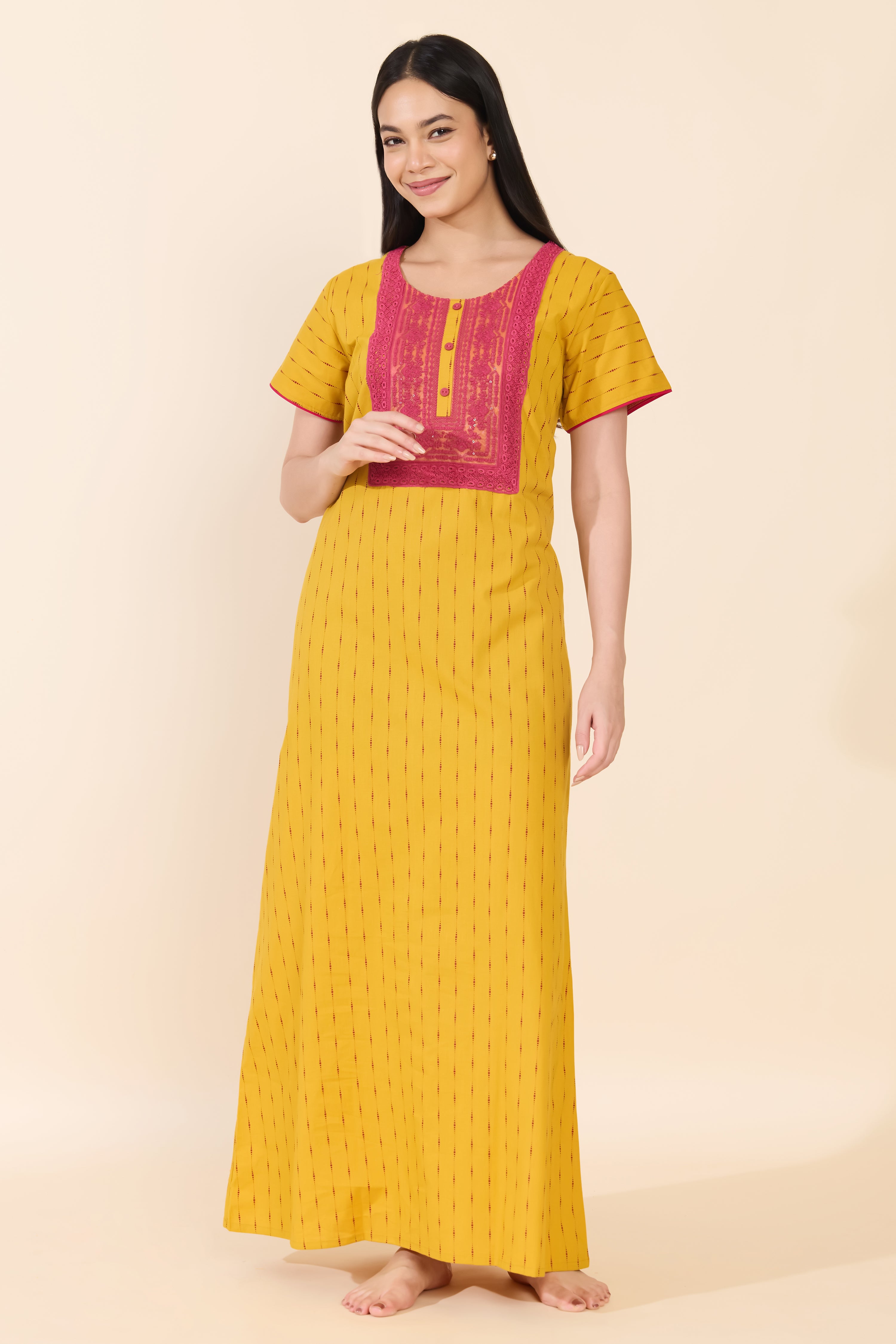 MUSTARD BUTTA PRINTED COTTON NIGHTWEAR