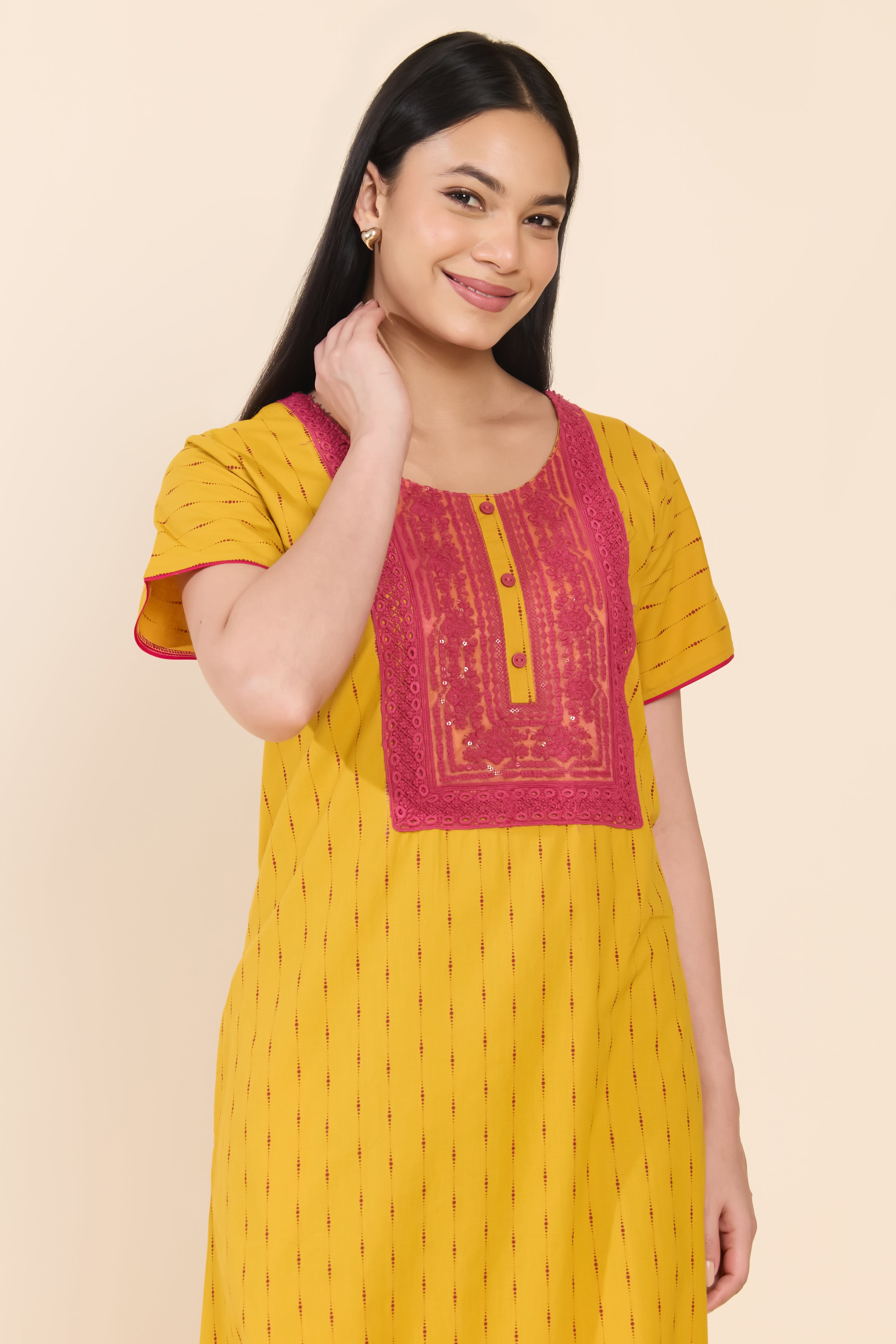 MUSTARD BUTTA PRINTED COTTON NIGHTWEAR