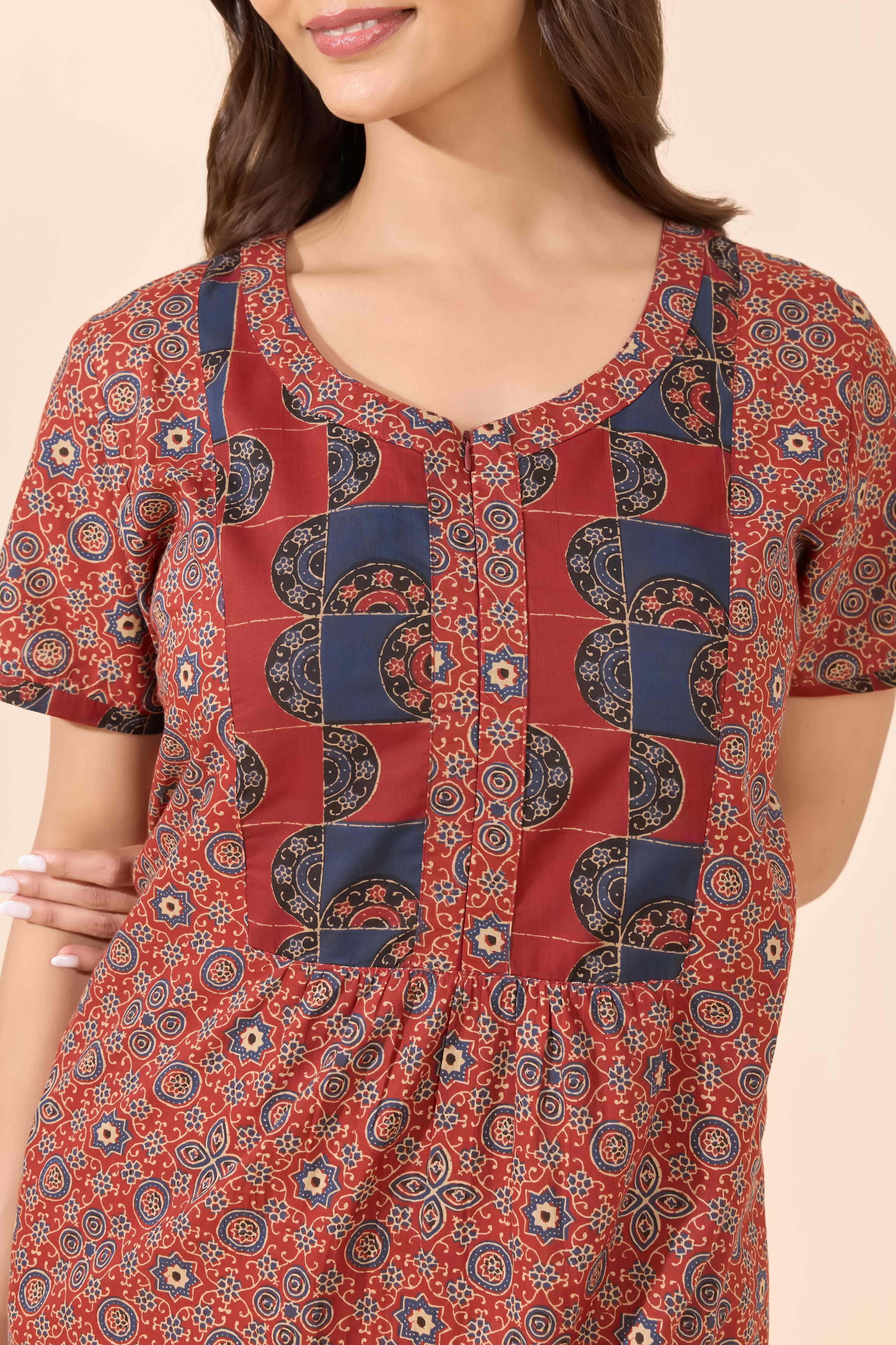 MAROON AJRAKH COTTON NIGHTWEAR