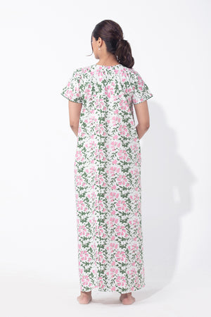 Batik Printed Floral Green & Pink Nighty