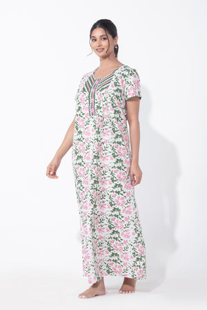 Batik Printed Floral Green & Pink Nighty