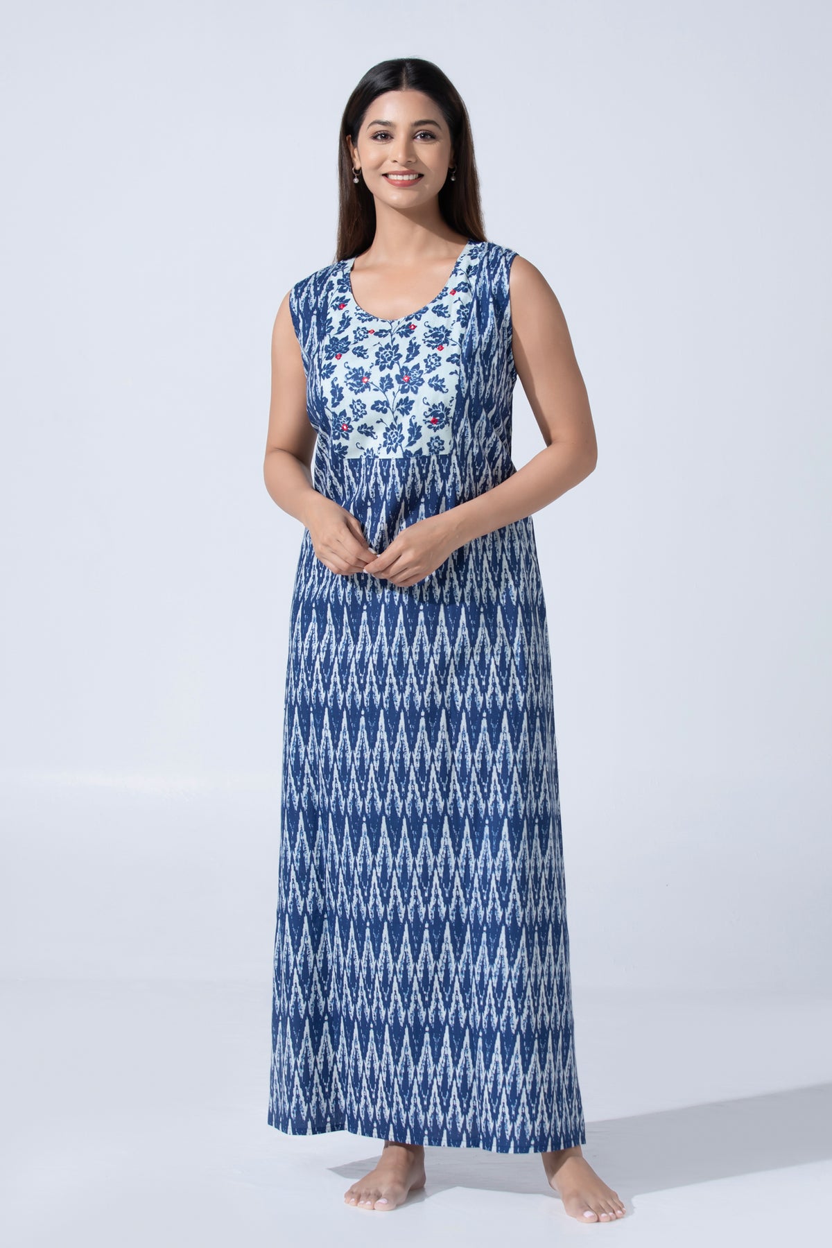 Blue Indigo Print Cotton Nightwear