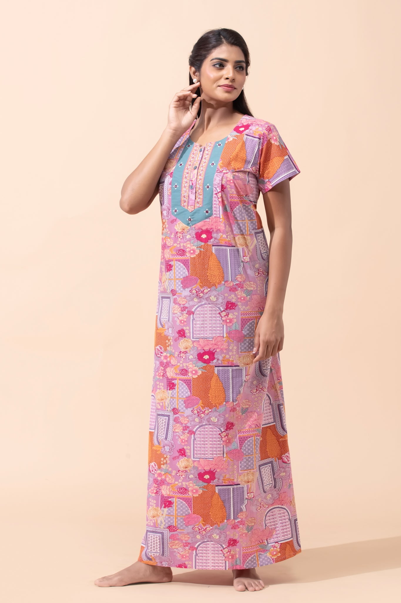 Pink Jharokha Floral Cotton Nightwear