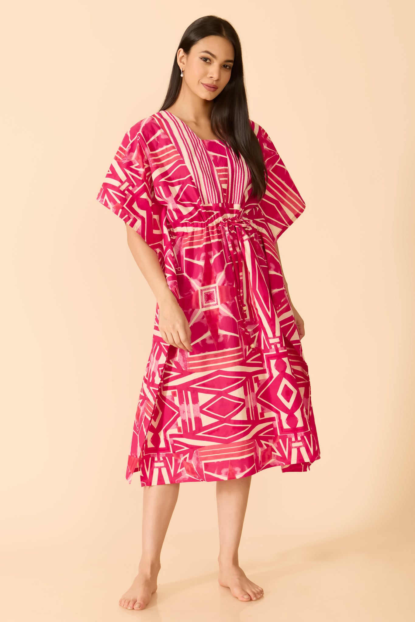 PINK ABSTRACT COTTON KAFTAN NIGHTWEAR