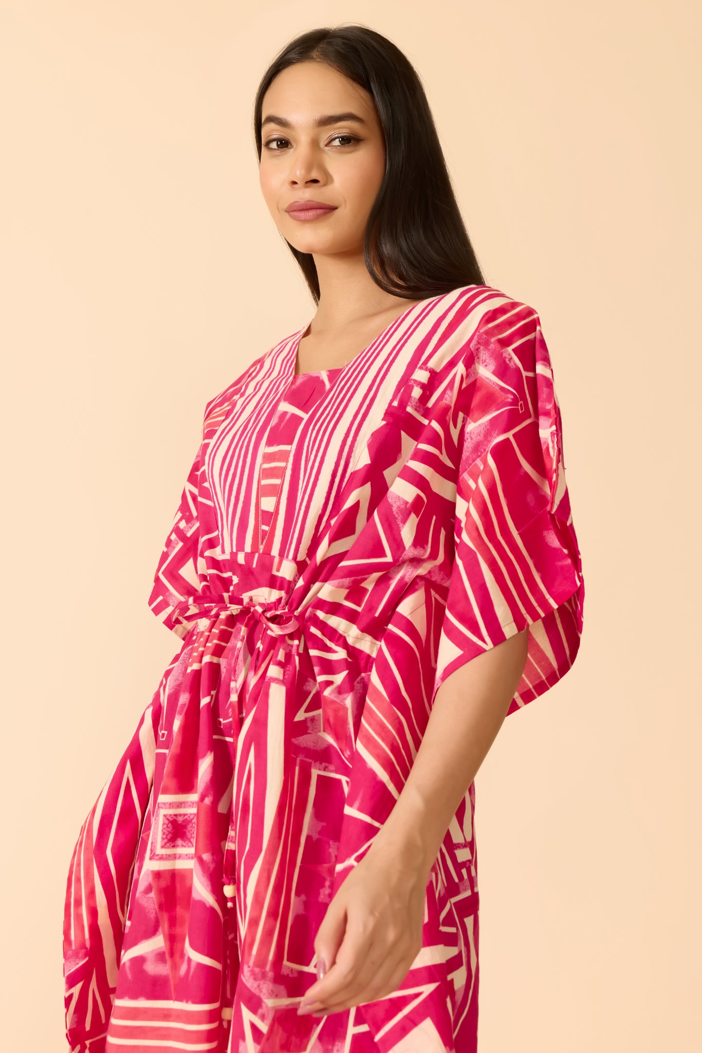 PINK ABSTRACT COTTON KAFTAN NIGHTWEAR