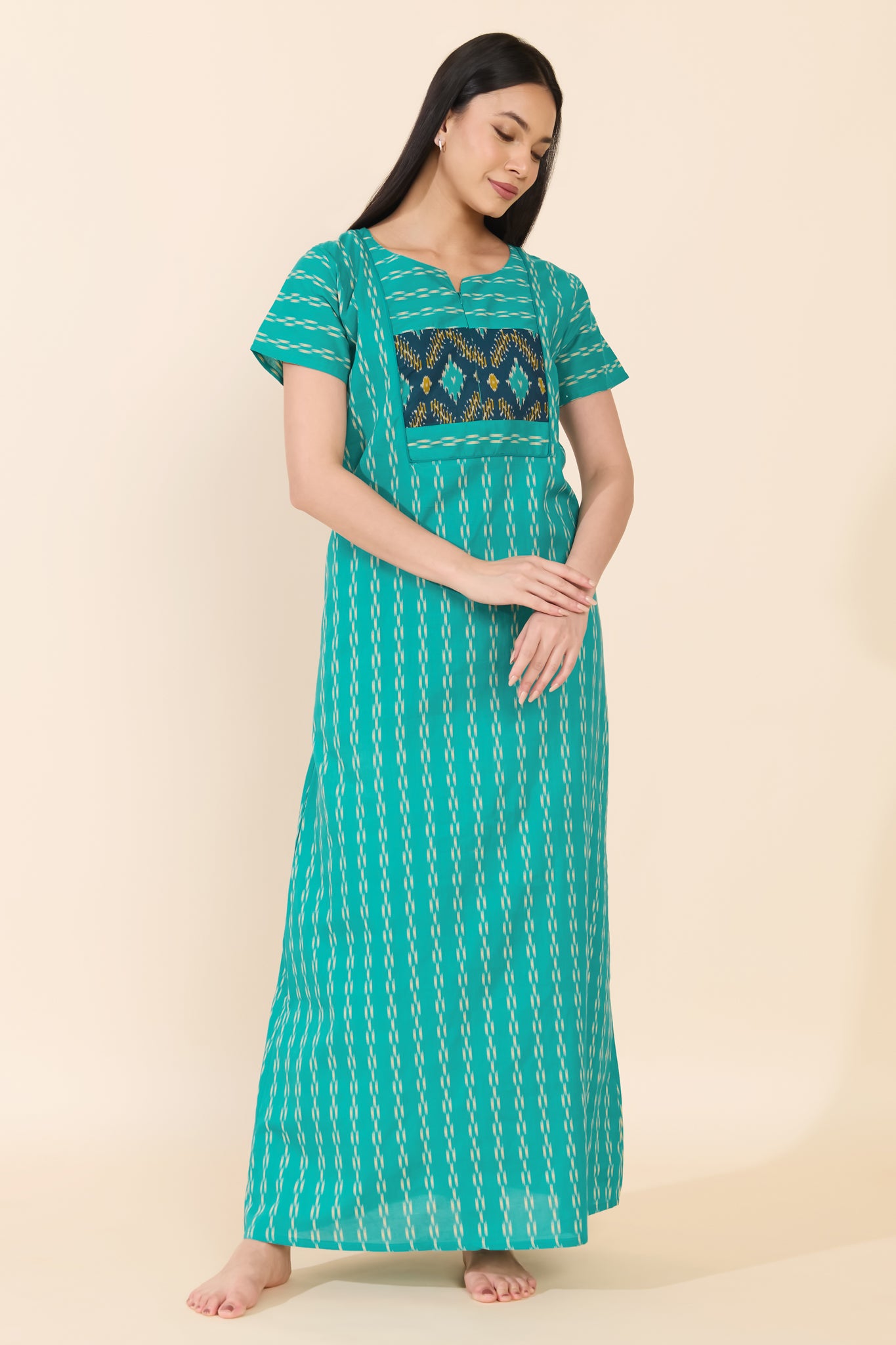 TURQUOISE IKAT COTTON NIGHTWEAR