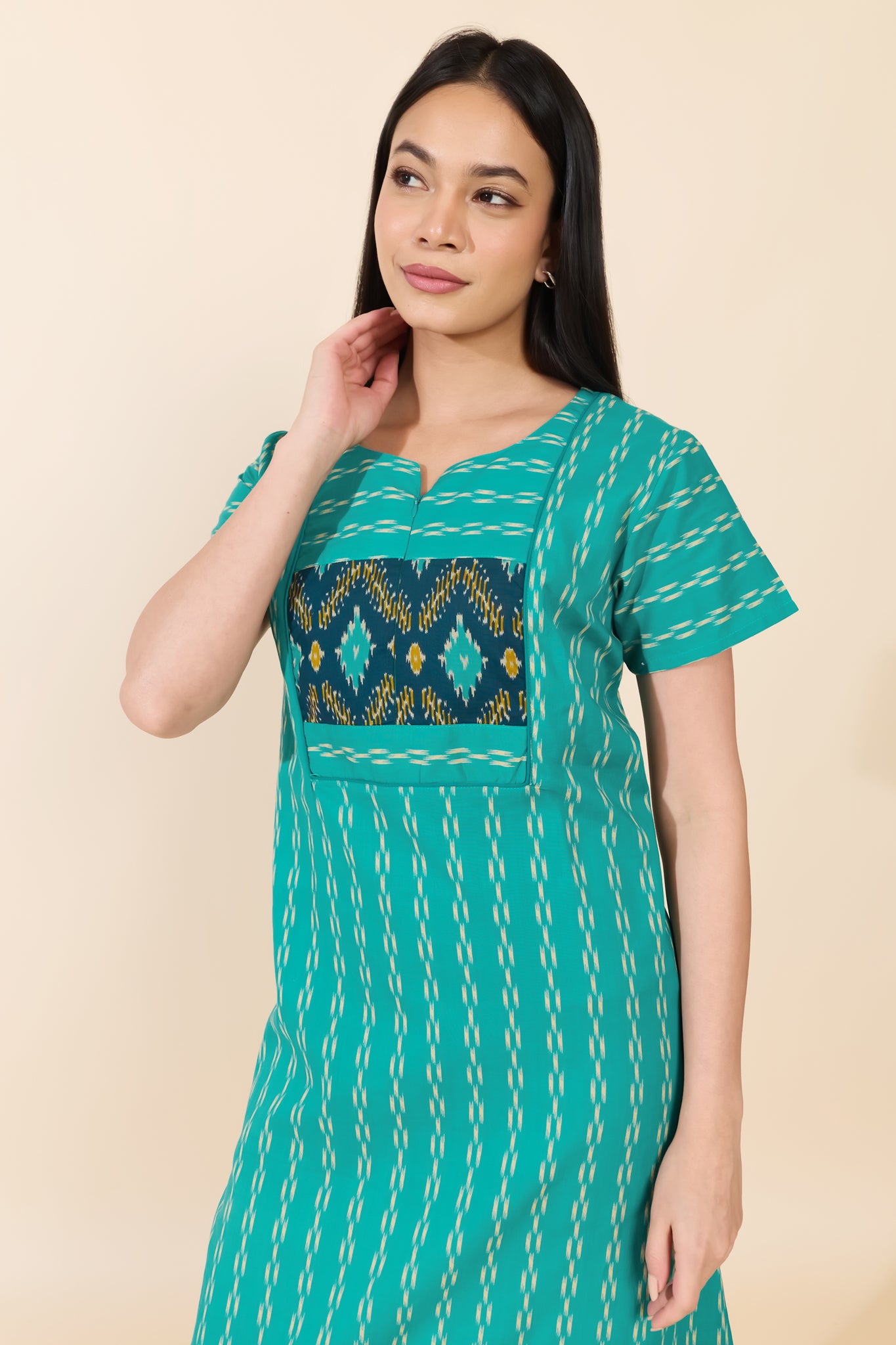 TURQUOISE IKAT COTTON NIGHTWEAR