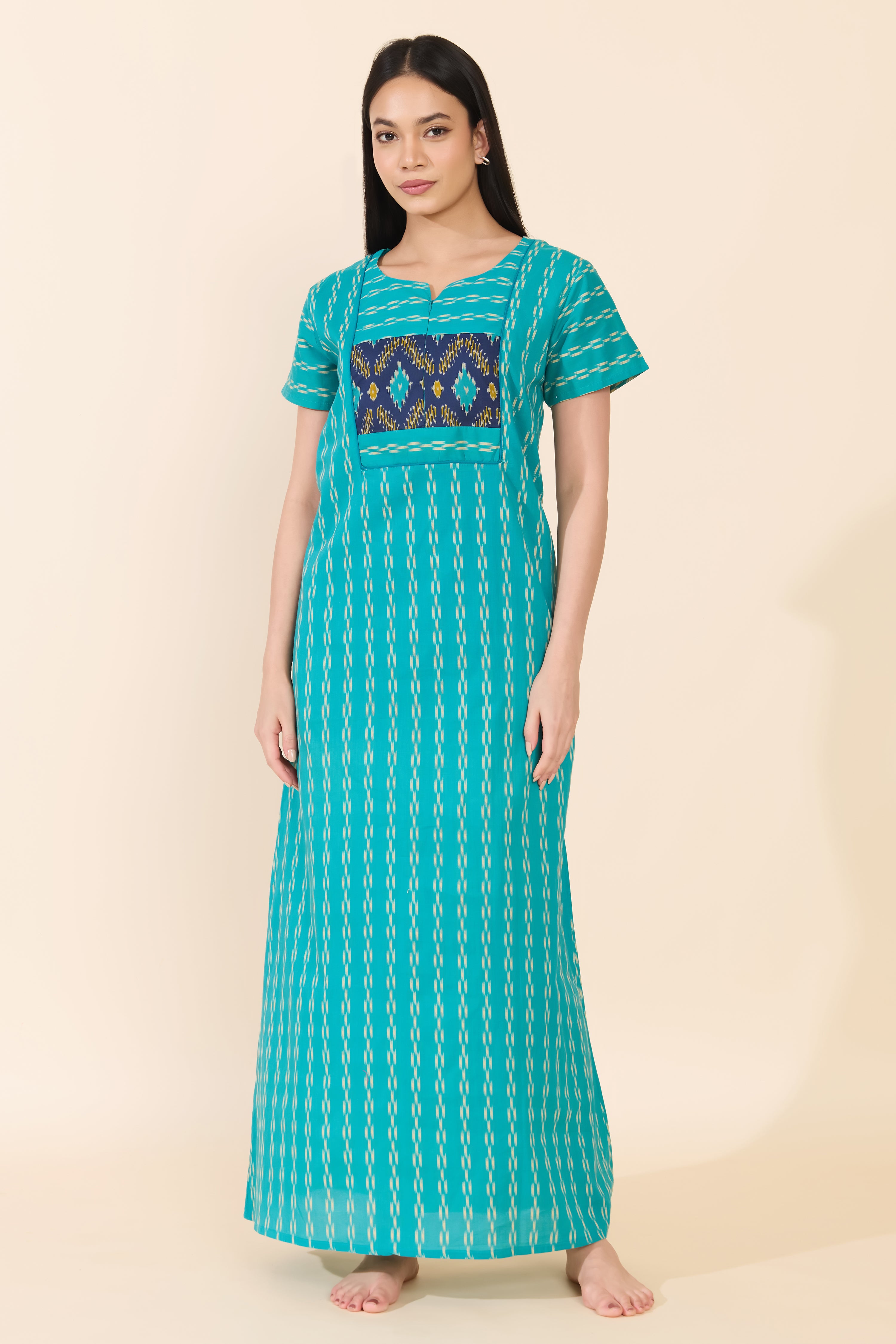 TURQUOISE IKAT COTTON NIGHTWEAR