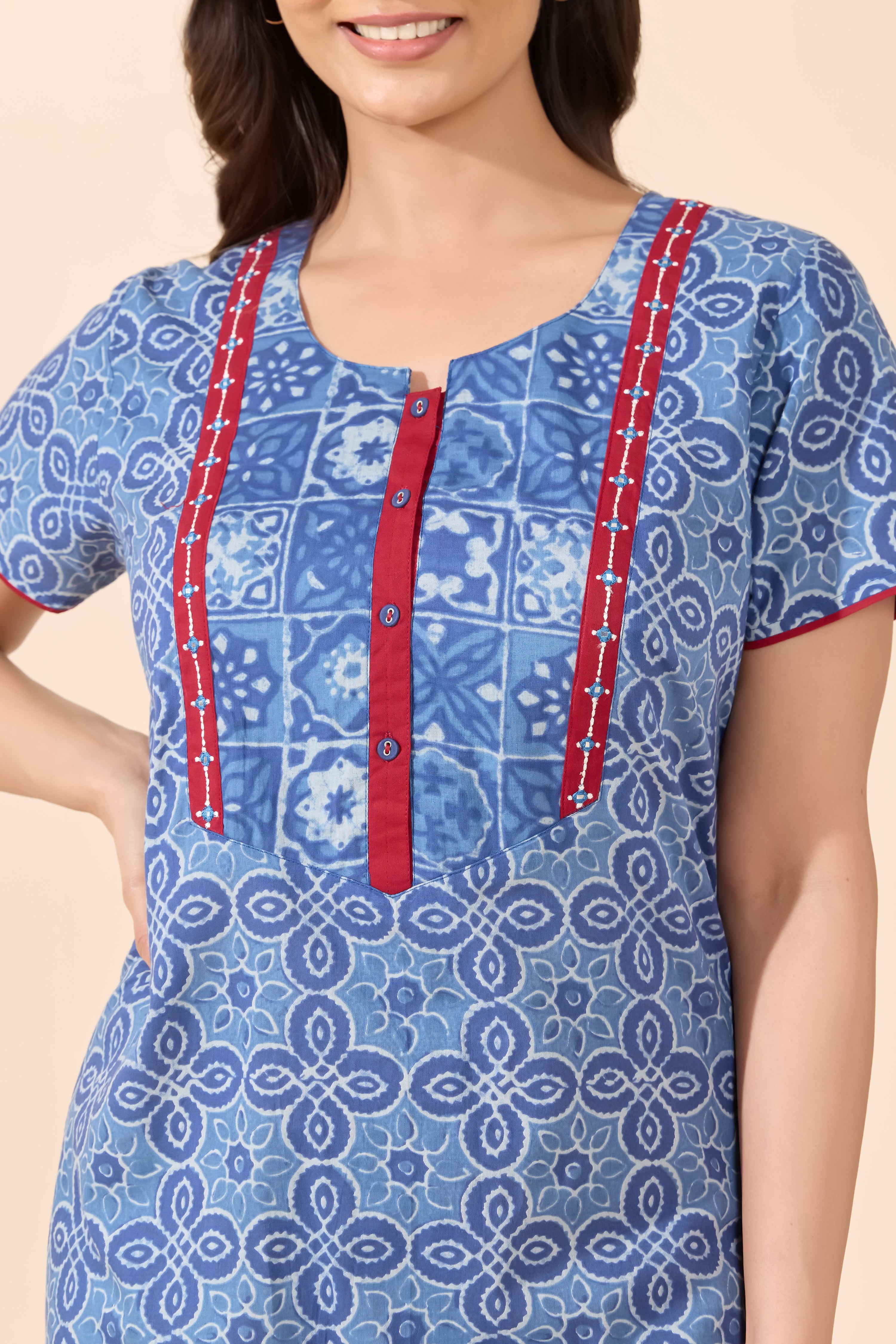 BLUE & MAROON INDIGO COTTON NIGHTWEAR