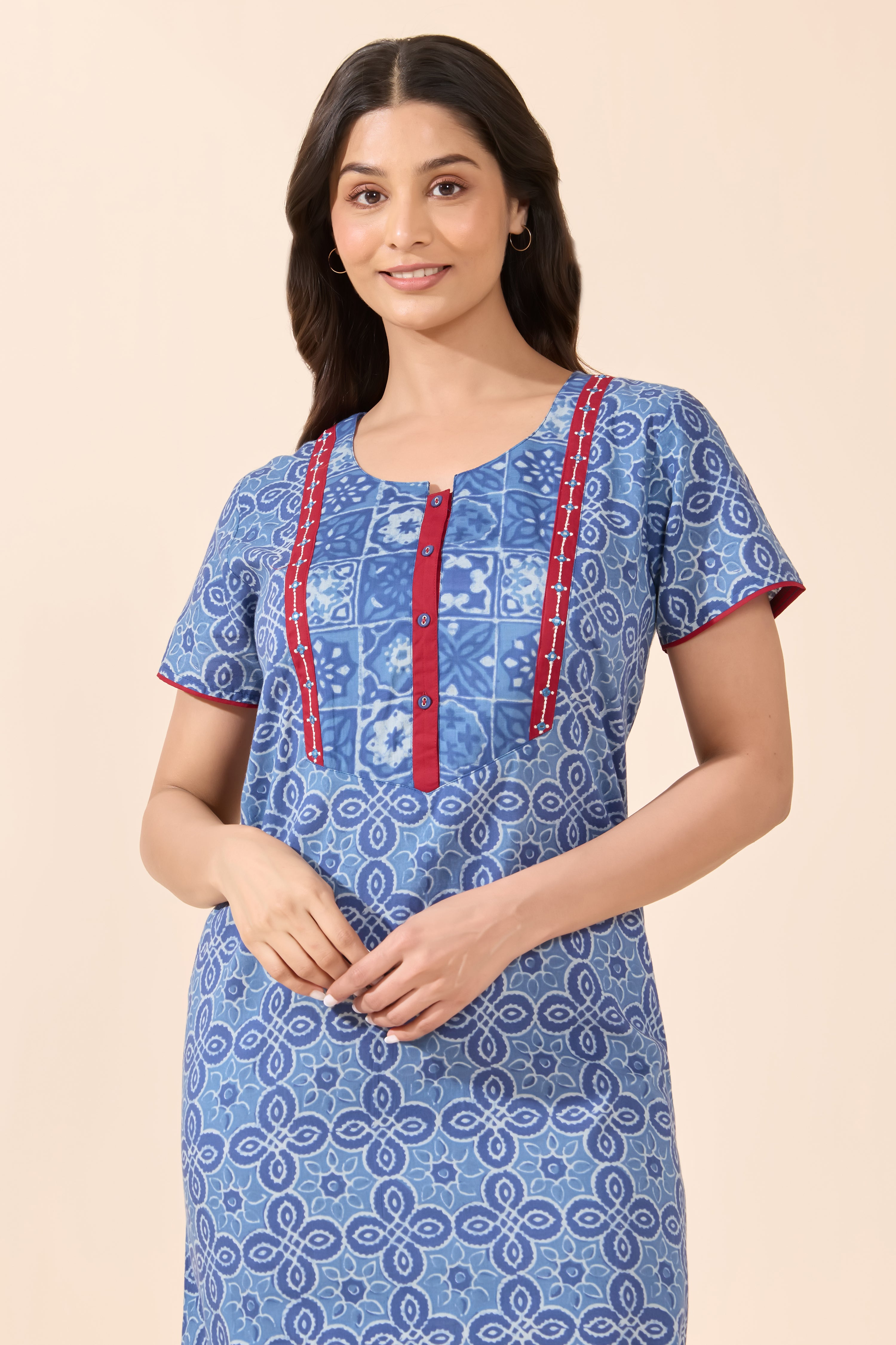 BLUE & MAROON INDIGO COTTON NIGHTWEAR