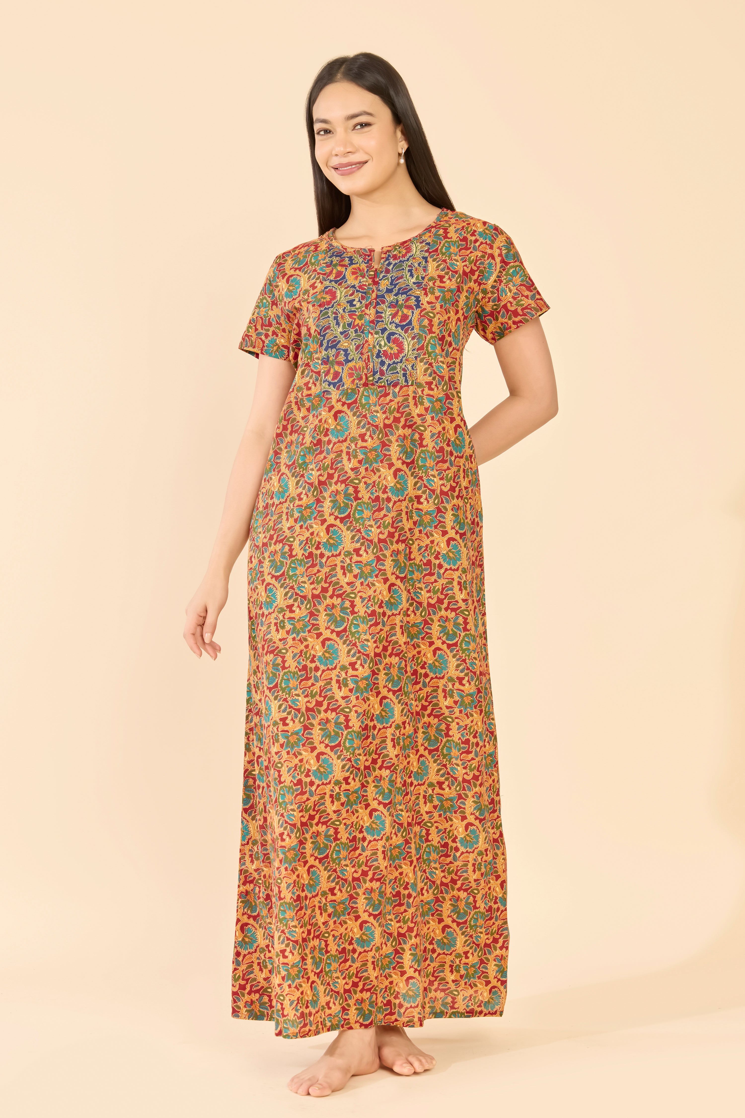 Rust Kalamkari Cotton Nightwear