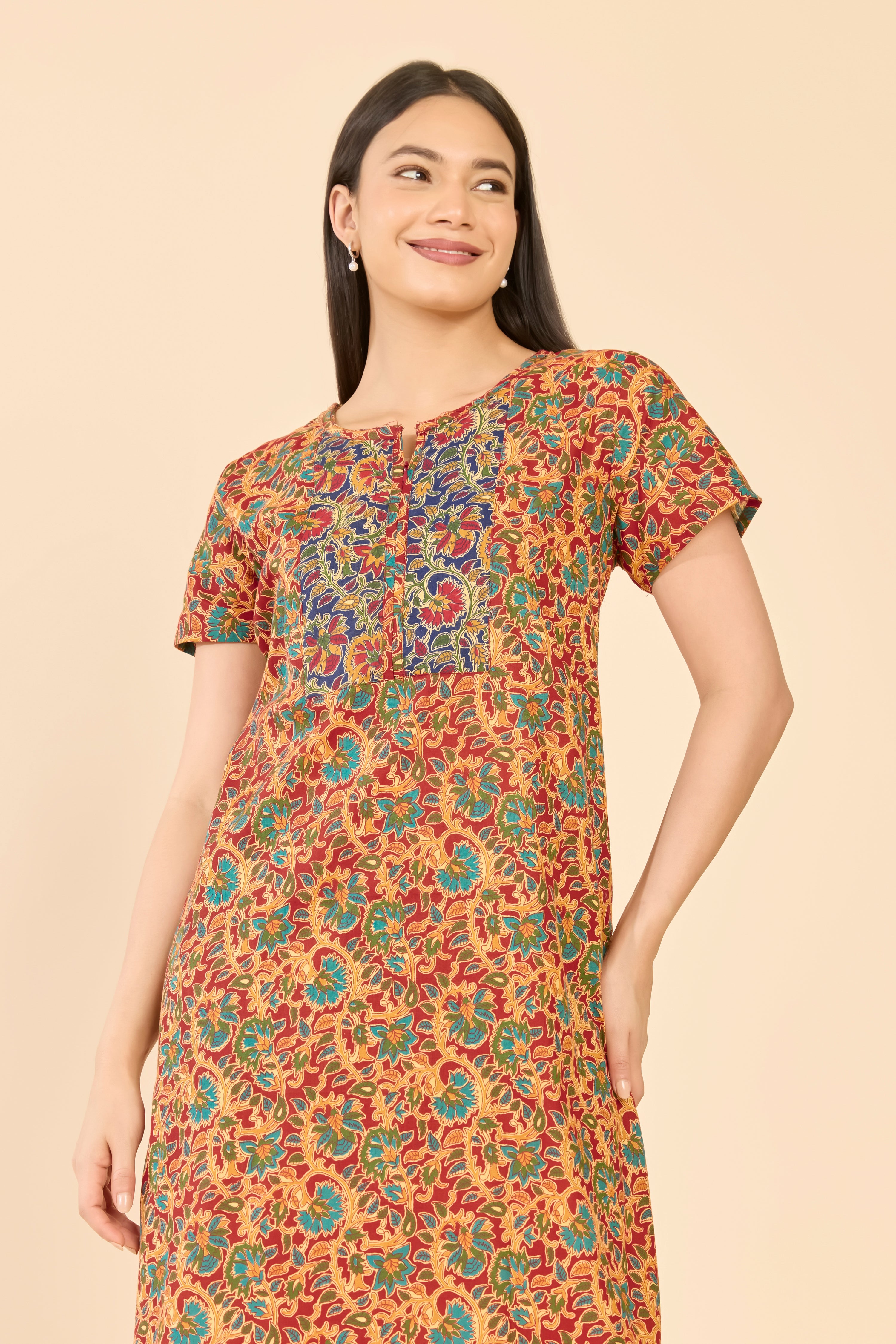 Rust Kalamkari Cotton Nightwear