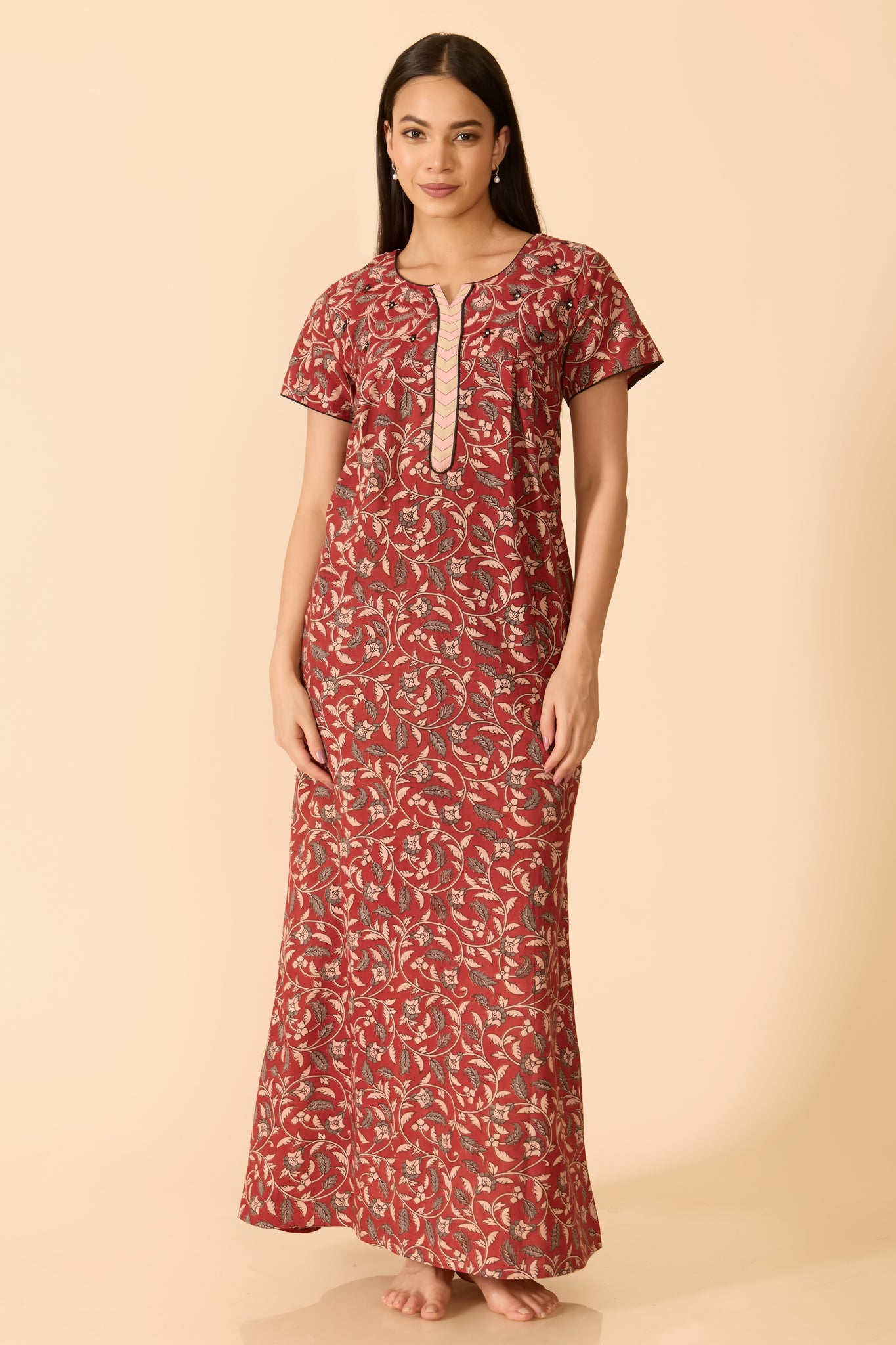 Red Garden Floral Cotton Nighty