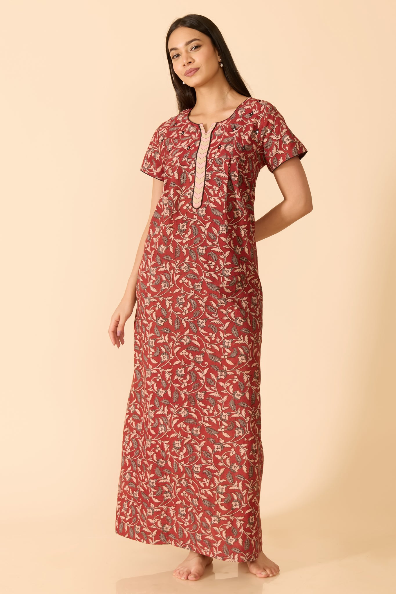 Red Garden Floral Cotton Nighty