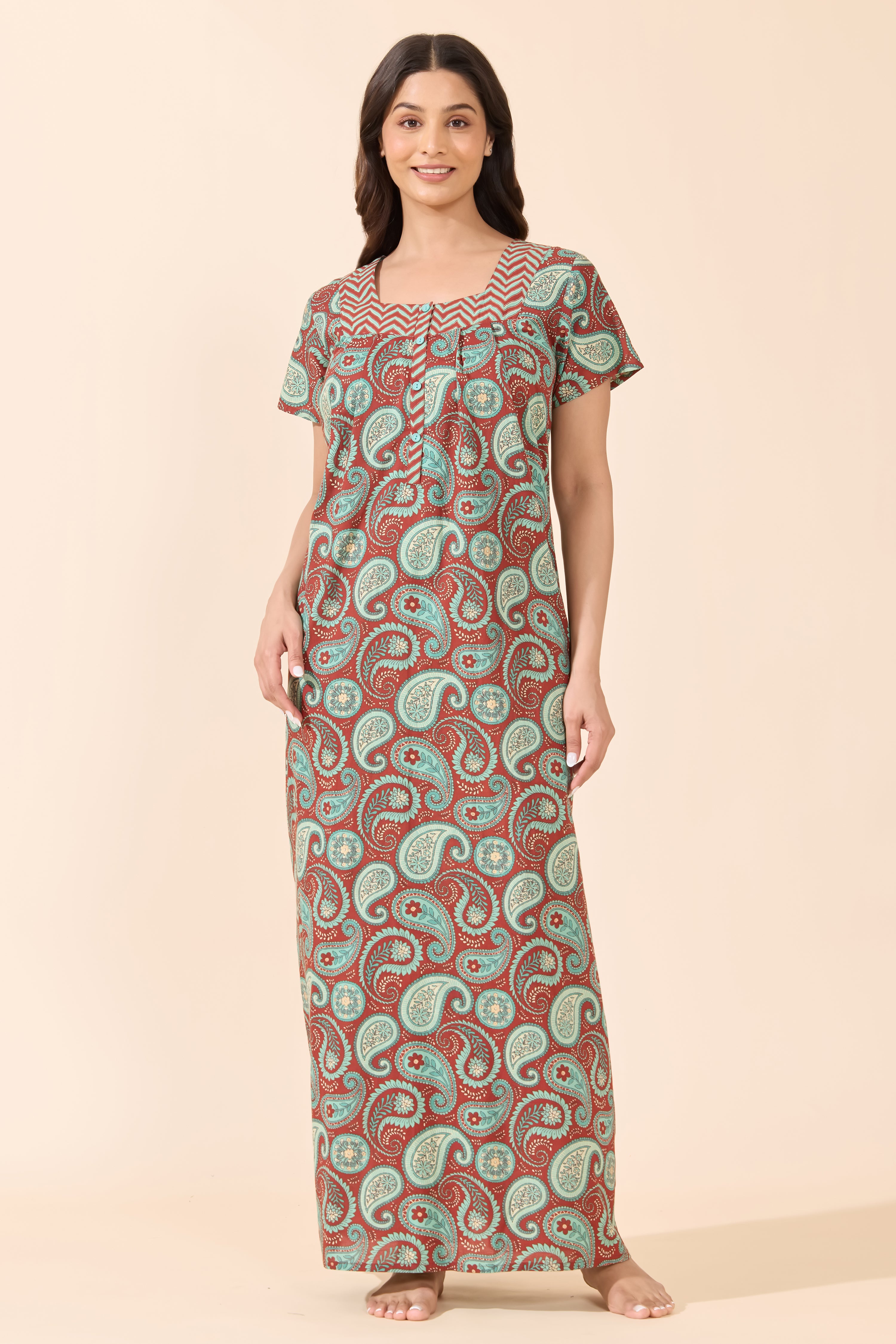 Brown Paisley Cotton Nightwear