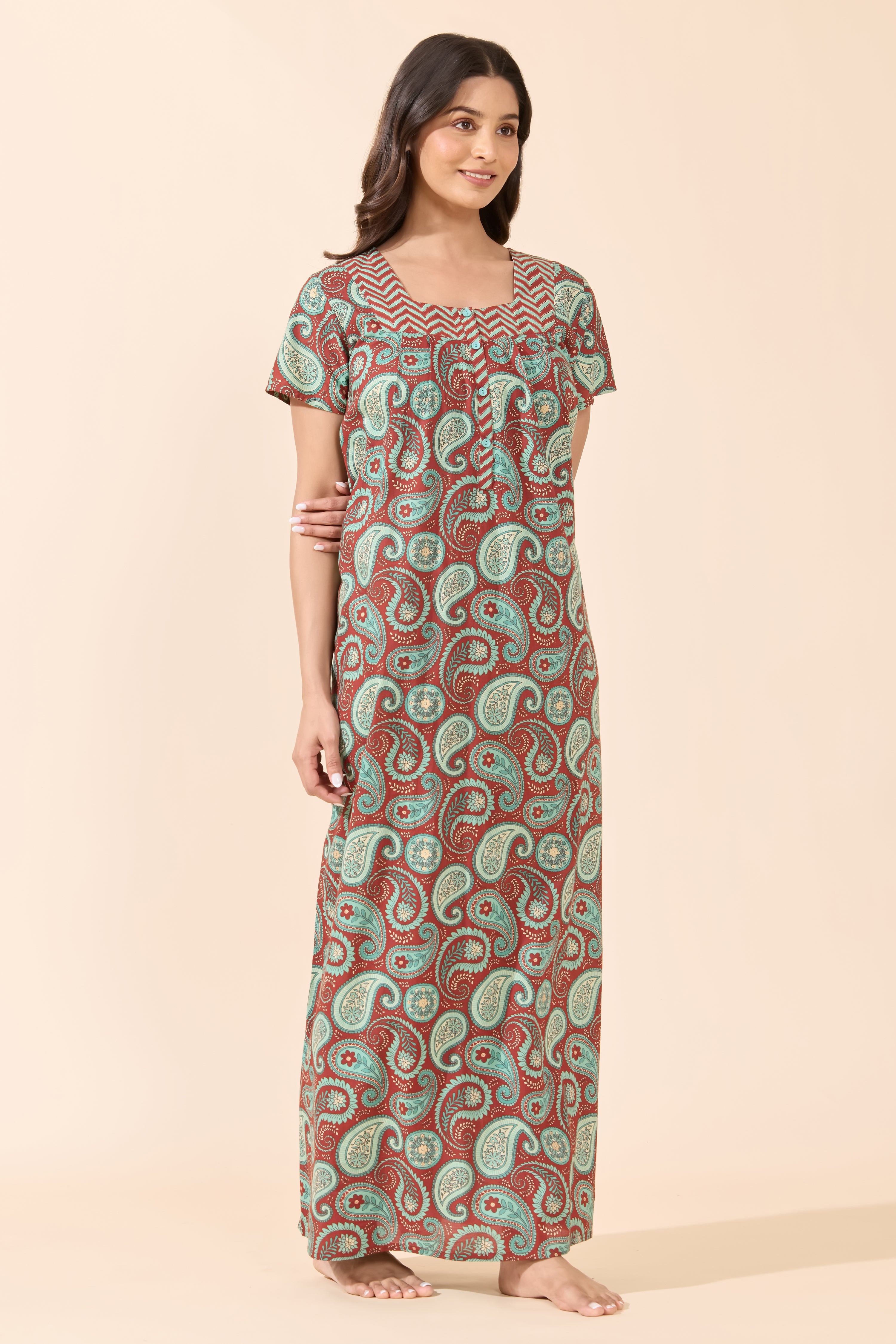 Brown Paisley Cotton Nightwear