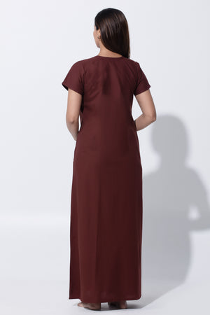 Brown Kalamkari Pure Cotton Nightwear with Embroidery & Foil Mirror Work