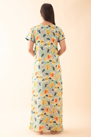 Abstract Floral Printed Nighty - Mist Grey