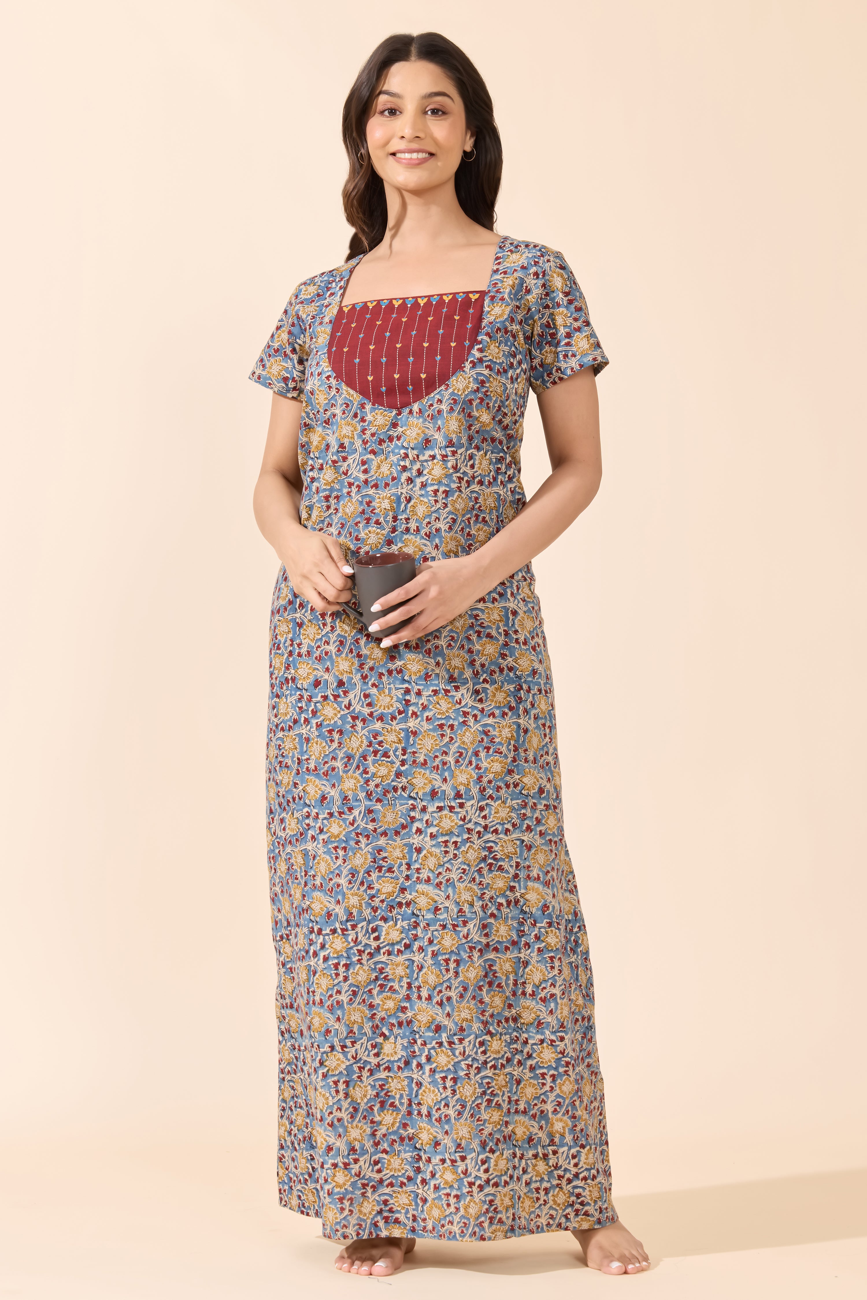 Blue Kalamkari Cotton Nightwear